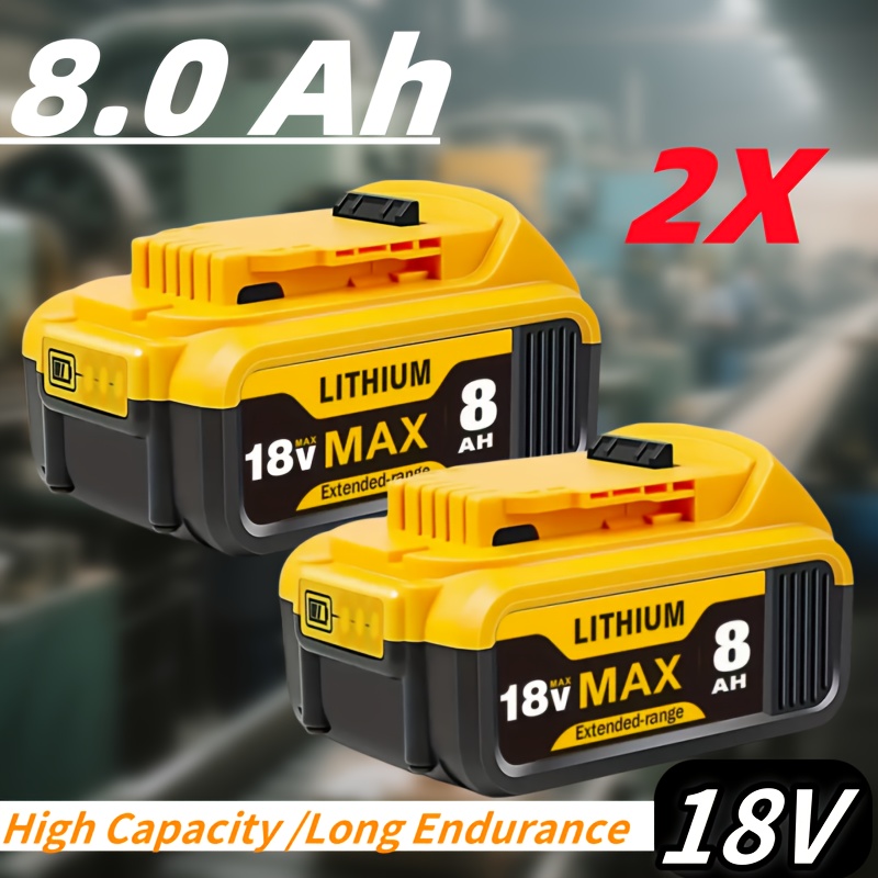 TEMU 2pack 8.0ah Dcb206 Replacement For 18v For 18v Battery Lithium Dcb181 Dcb200 Dcb204 Series Power Tools