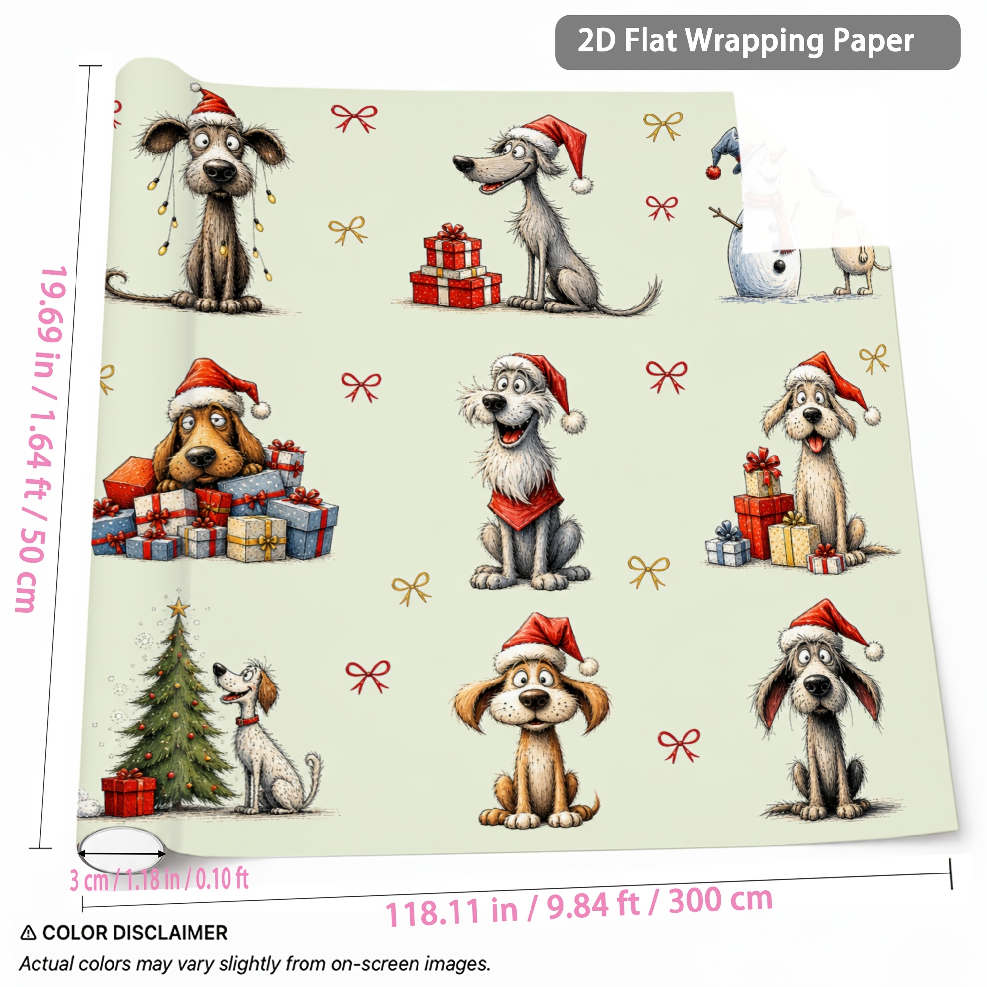TEMU 1 Rolle Weihnachts-Hunde-Geschenkpapier, geeignet für Geschenkverpackungen, einseitiger Druck mit //// & geeignet für Weihnachts-, Neujahrs-,