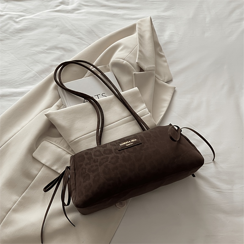 TEMU Bolso de para mujer, bolso bandolera cruzado retro coreano con y estampado de leopardo, gran capacidad, bolso baguette de moda, bolso de