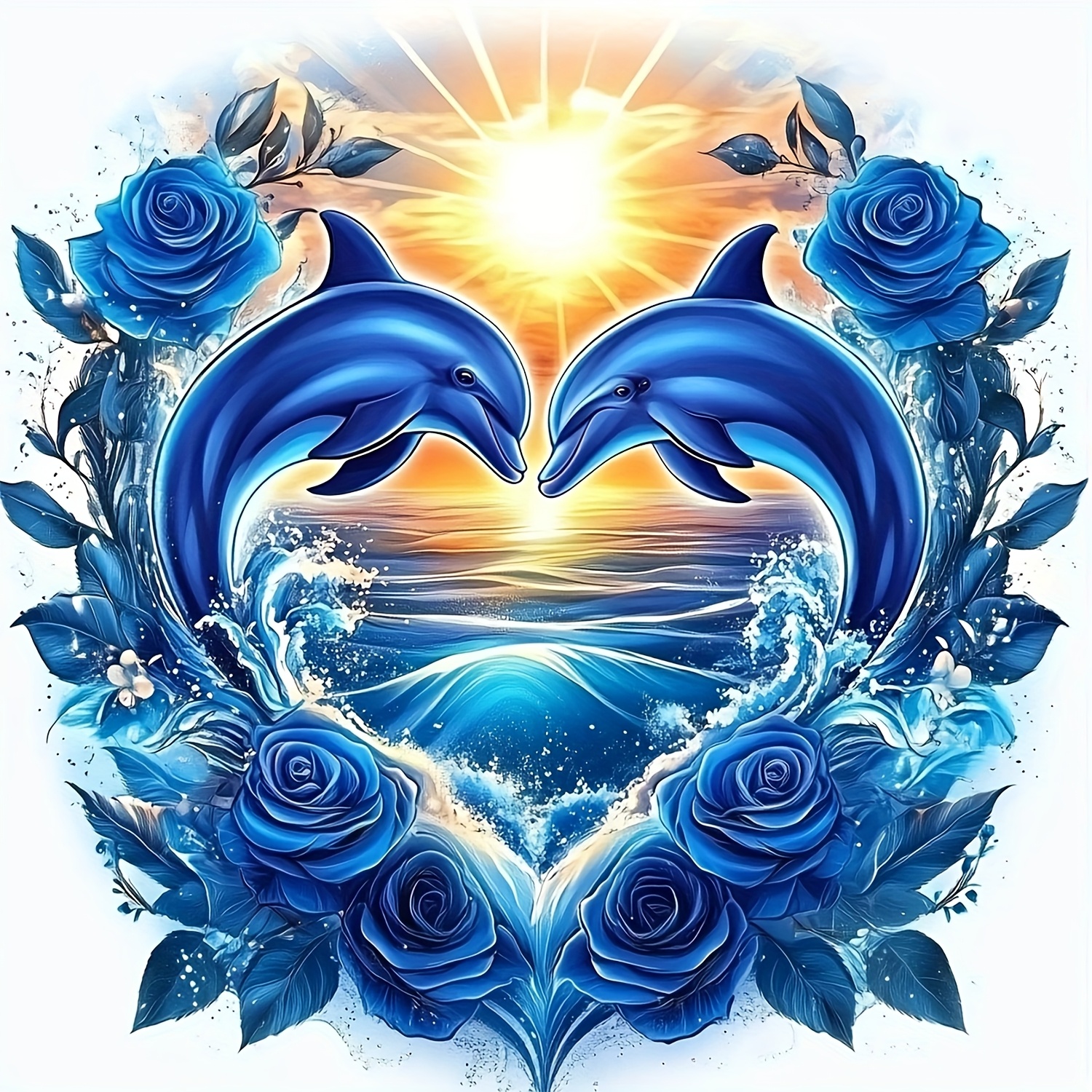 Diy Diamond Painting Kit, Dolphin Love And Blue Rose Special Pattern, Set, Handmade Canvas Decoration, Suitable For Home Bedroom Living Room Decor Or Gift, Frameless 7.87x7.87 Inches - For Yourself