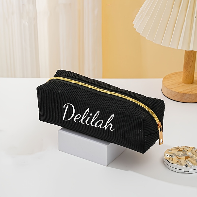 TEMU Personalized Custom Embroidered Name Pencil Case Suitable For School, Corduroy Embroidery Storage Bag With Your Own Name/initials, Desk For