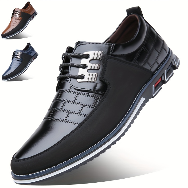 

Men's Casual Synthetic Leather Shoes, Anti-skid Lace-up Shoes With Soft Sole For Business Office, Spring And Autumn