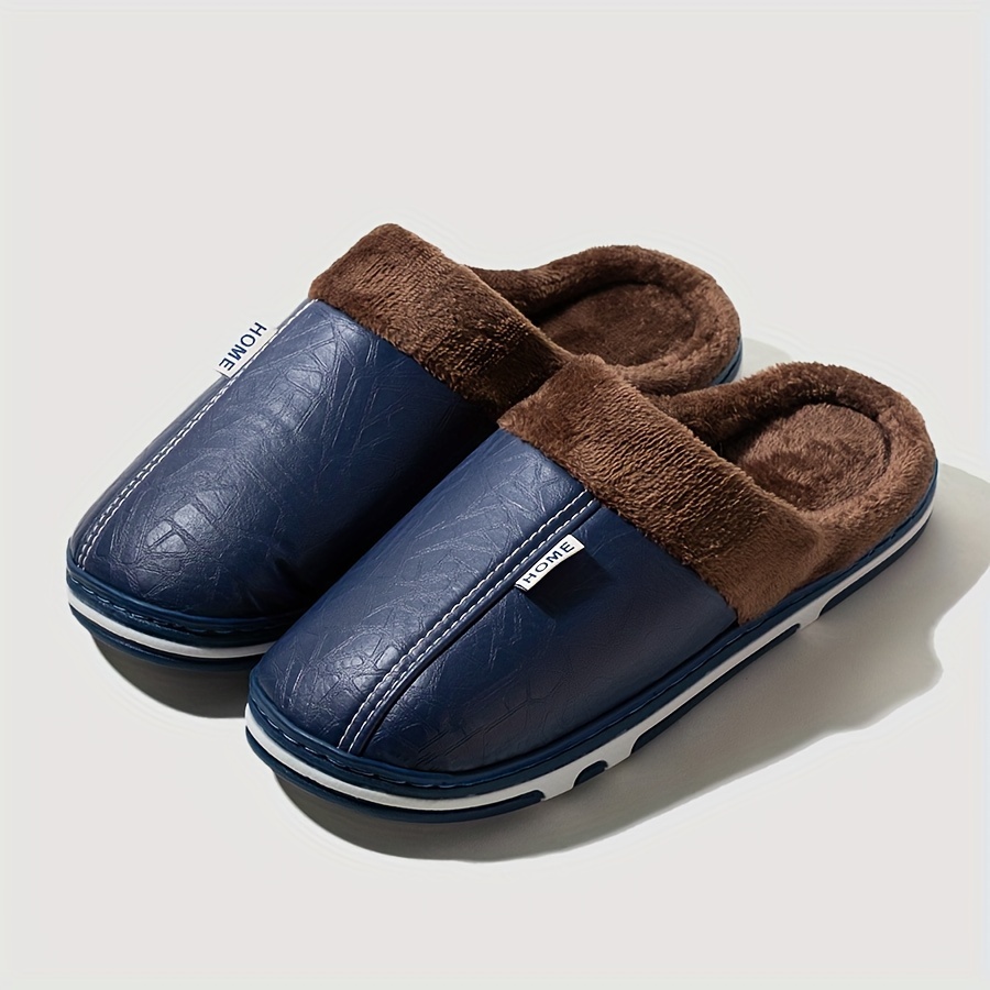 

Fashion Faux Leather Slippers - Waterproof, Sole For & Non-slip Comfort, Indoor Use In Fall/winter