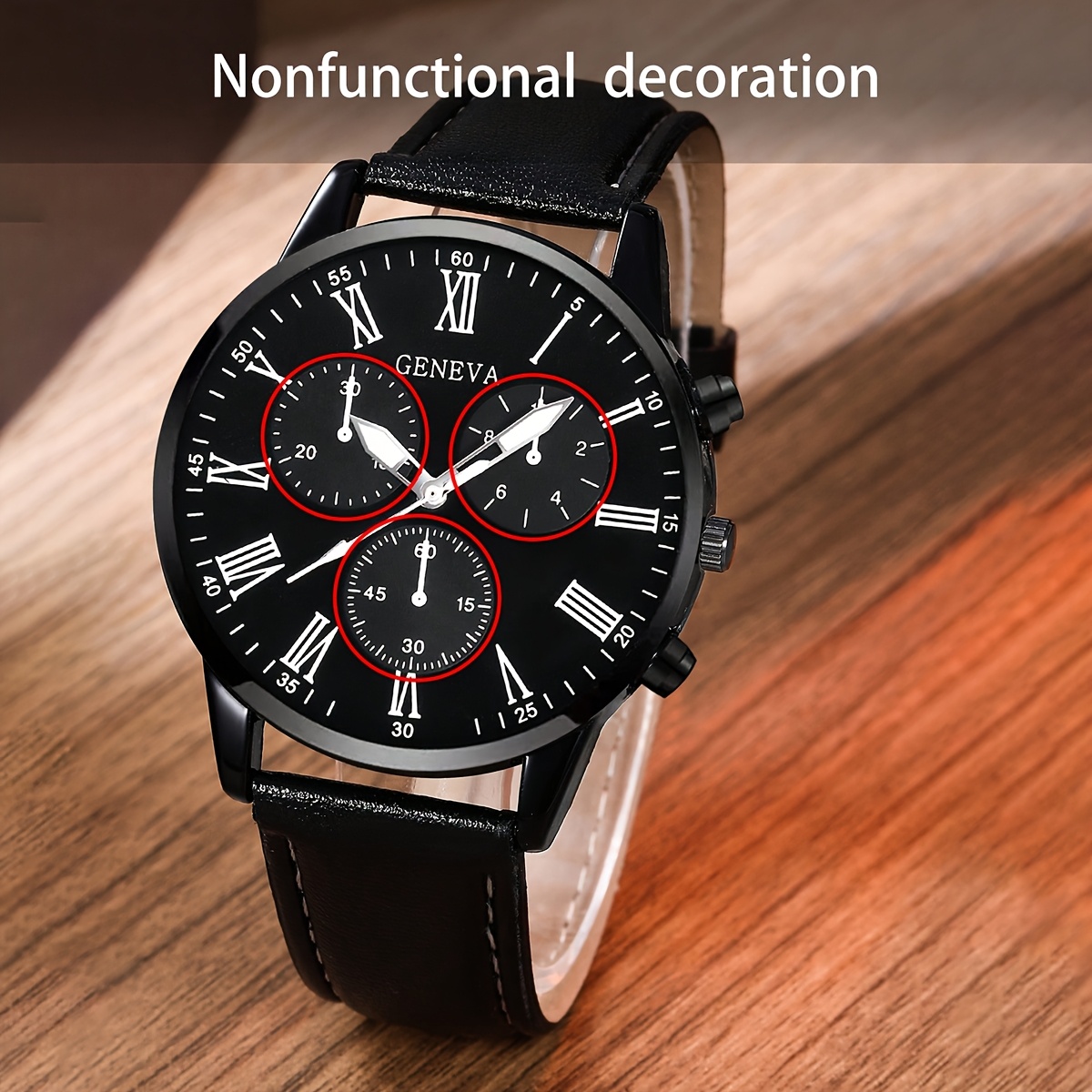 4-Piece Men's And Women's Quartz Watch Set, Pu Strap, Round Dial, Electronic Drive And Hand Display, Including Pendant Necklace, Bracelet And Ring Suitable for Daily Wear, Back-to- Season, Graduation Season, Thanksgiving, The Best Gifts No Box