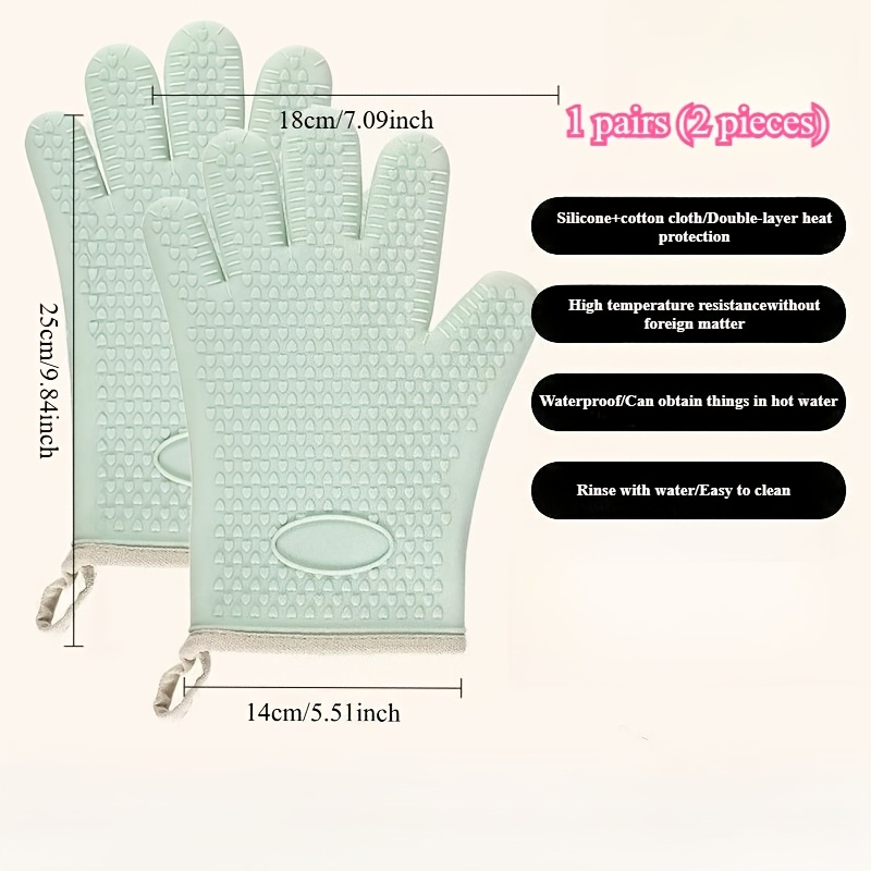 TEMU 2pcs Set, A Pair Of Thickened Heat-resistant Oven Mitts, Non-slip Silicone Gloves, Breathable Kitchen Oven Mitts, Gloves Surface With Water,