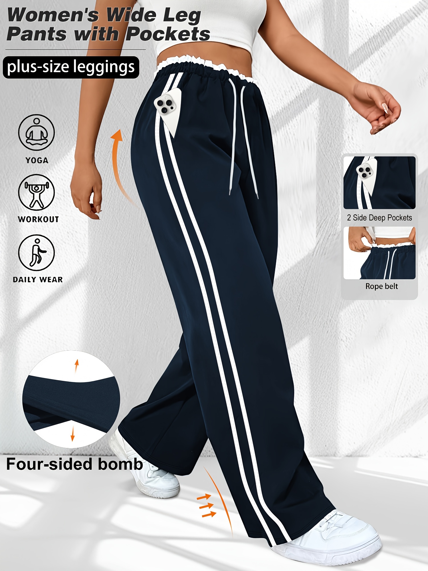 plus size plus size plus size high waisted side stripe casual drawstring long pants   and summer style   and comfortable   summer long trousers elegant style