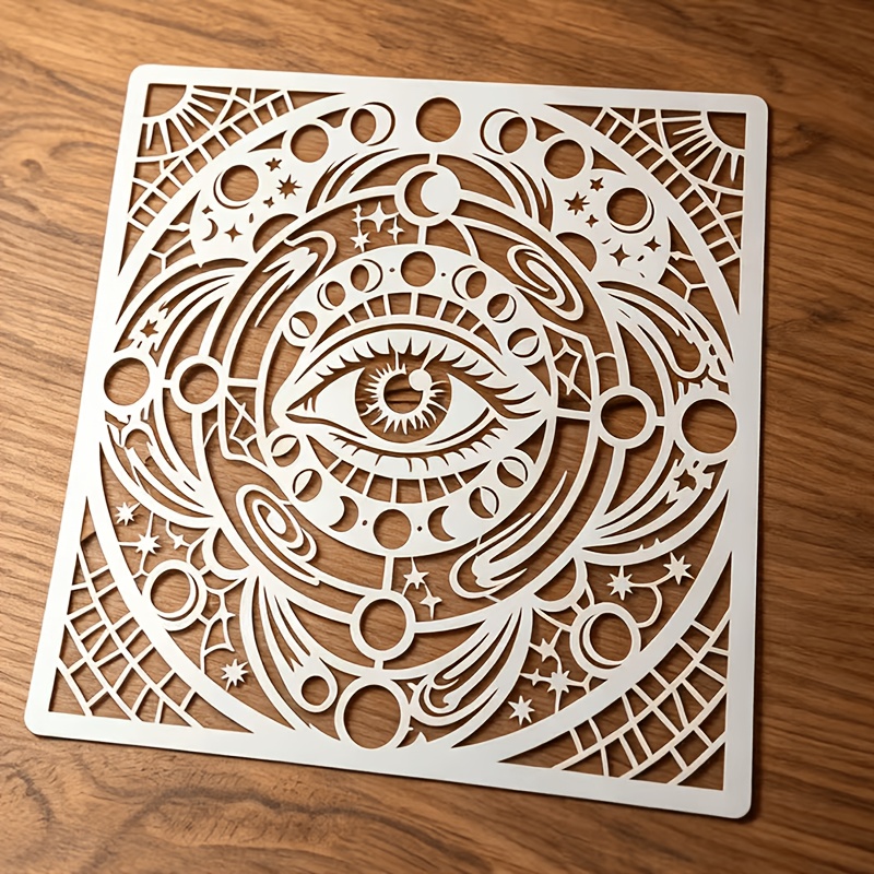 TEMU Celestial All- Eye Stencil, 11.8x11.8 Inch Mystical Moon Phase Mandala Template For Painting On Walls, Canvas, Fabric & Floor, Geometry Galaxy