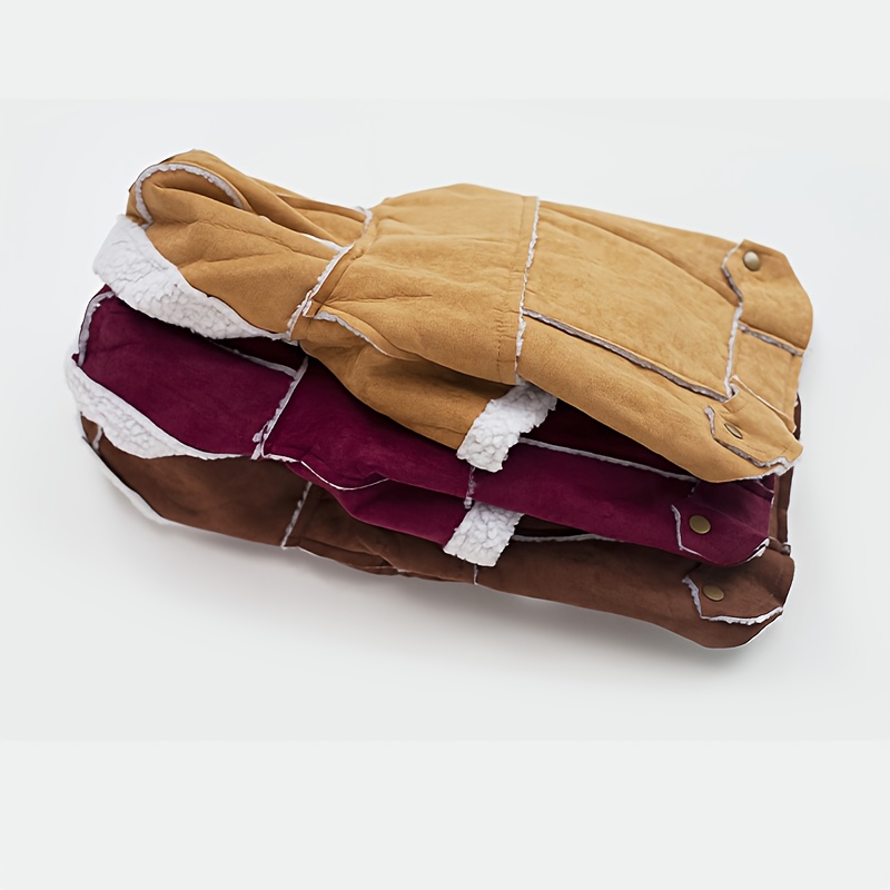 british style real fur like look winter dog jacket with sheep lining adjustable hooded collar button front closure poodle like pomeranian like small medium dogs cats outerwear cozy cold weather warm coat no Product details 7