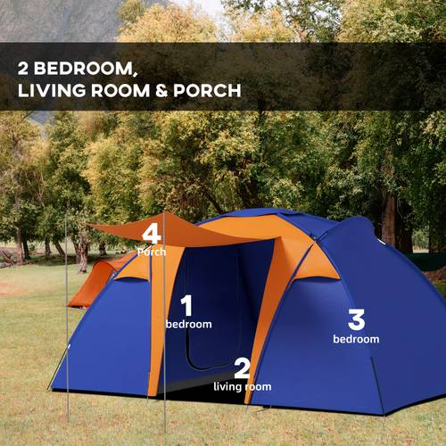 4 6 for man with 2 bedroom living area and porch large camping tent 2000mm high quality portable with bag for fishing hiking festival orange and blue