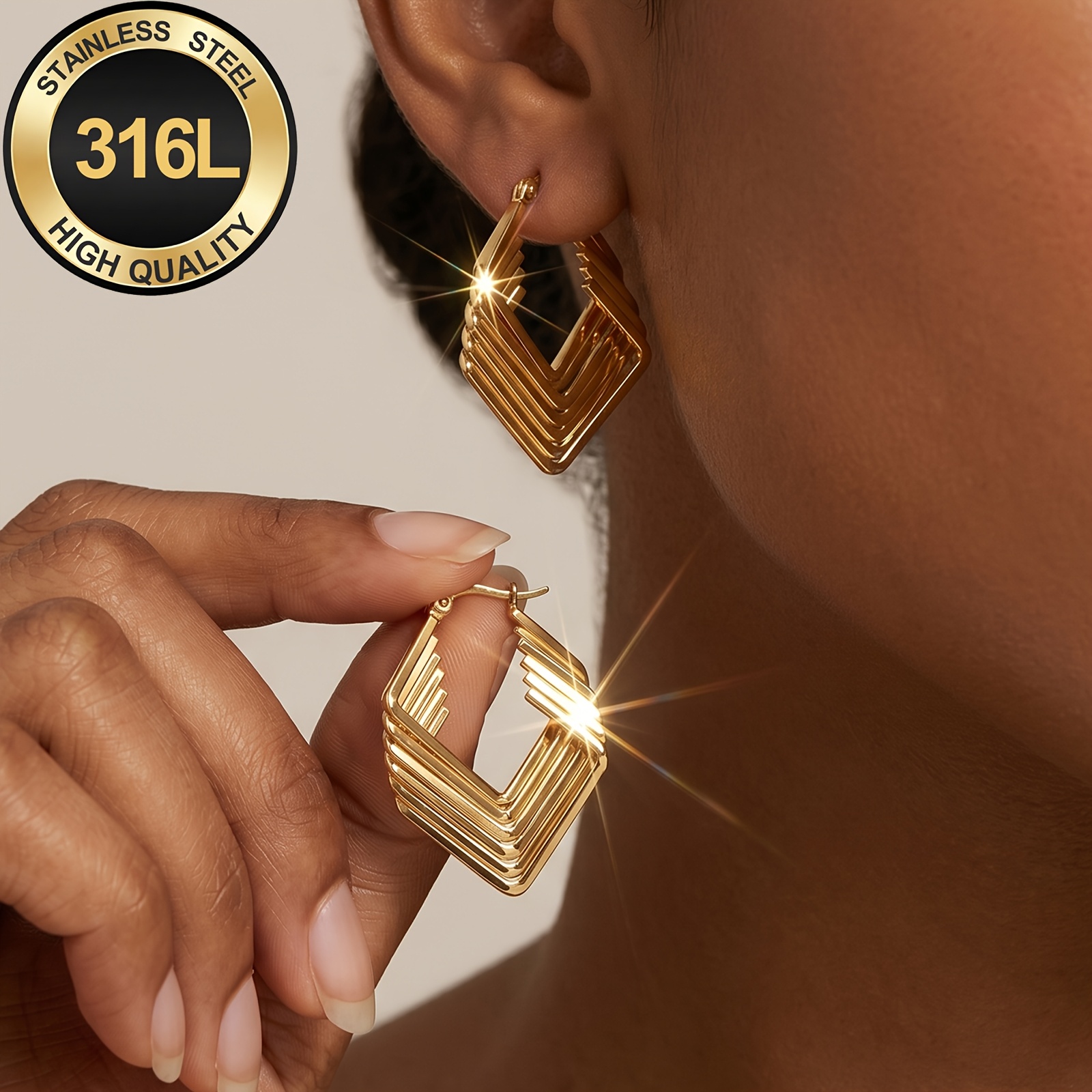 item picture High-quality Stainless Steel Women Hoop Earrings,Hypoallergenic 316L Ear Post,Anti-fading Anti-wear,trendy   Fashionable Designer Unique Shapes Unisex Jewelry Earrings for Daily Wear Festival Vacation Parties