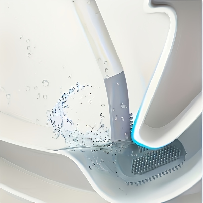 

1pc Silicone Toilet Brush With Long Handle And 360-degree - Wall-mounted Design For Easy Bathroom Cleaning, Plastic, No Electricity Needed