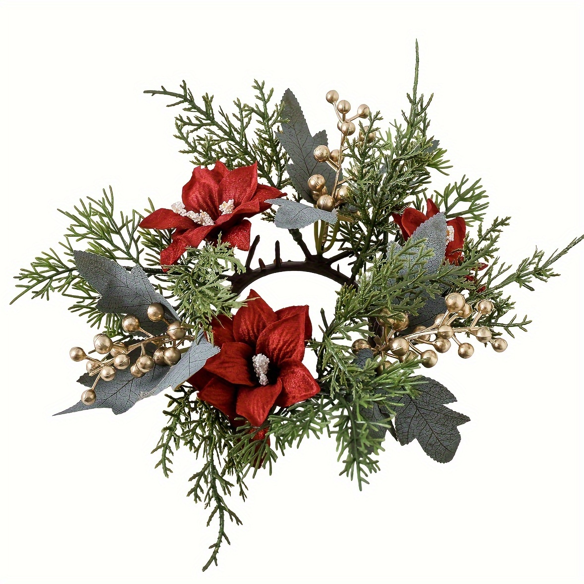 

Holiday Candle Holder Wreath - Christmas, Valentine's, Thanksgiving, New Year & Birthday Parties - Plastic, No Batteries Required, Desktop Decor, Candle Ring