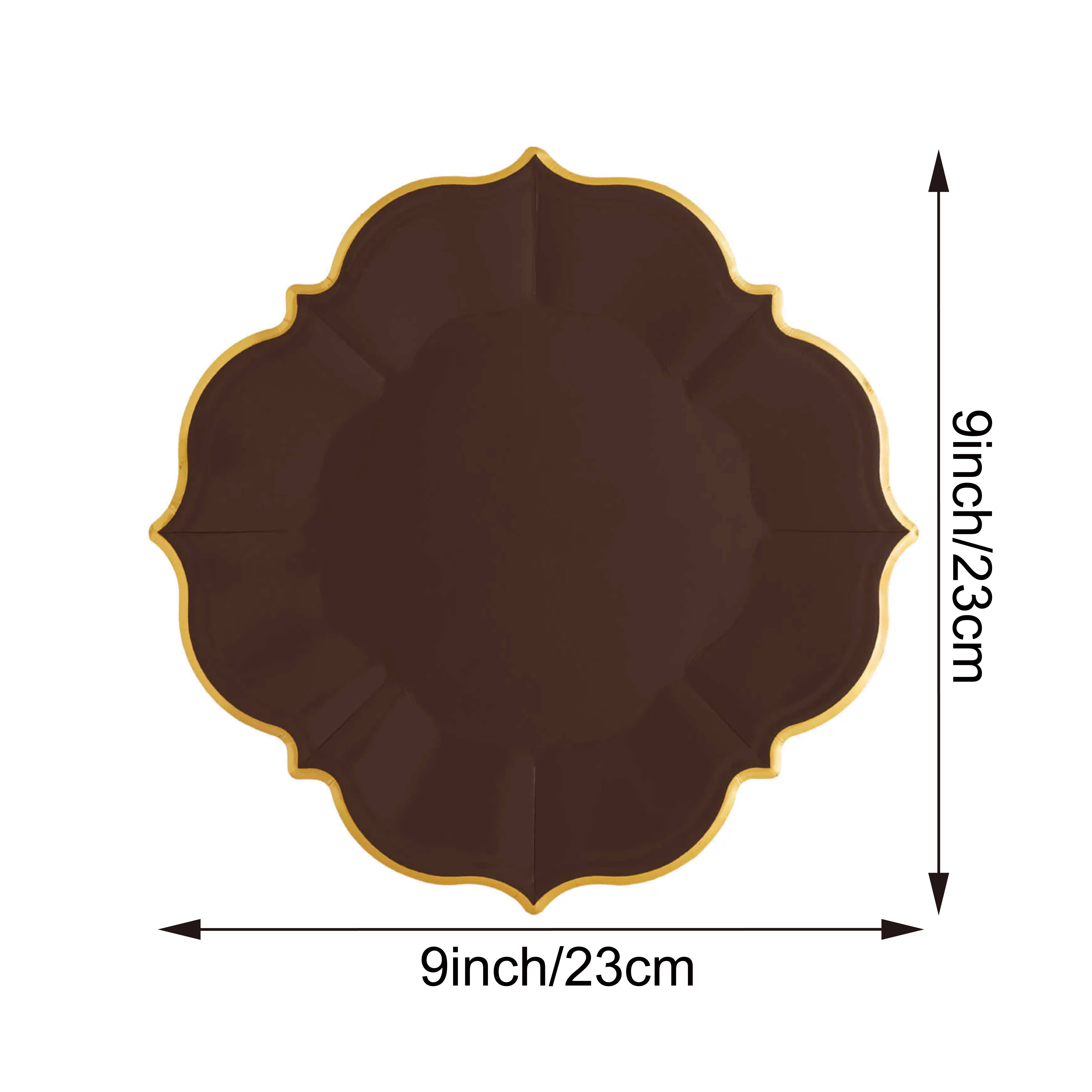 Image of Set Of 20 Disposable Paper Lunch Plates In Espresso Color, Measuring 9 Inches, Featuring Scalloped Edges For Parties Halloween Christmas Thanksgiving