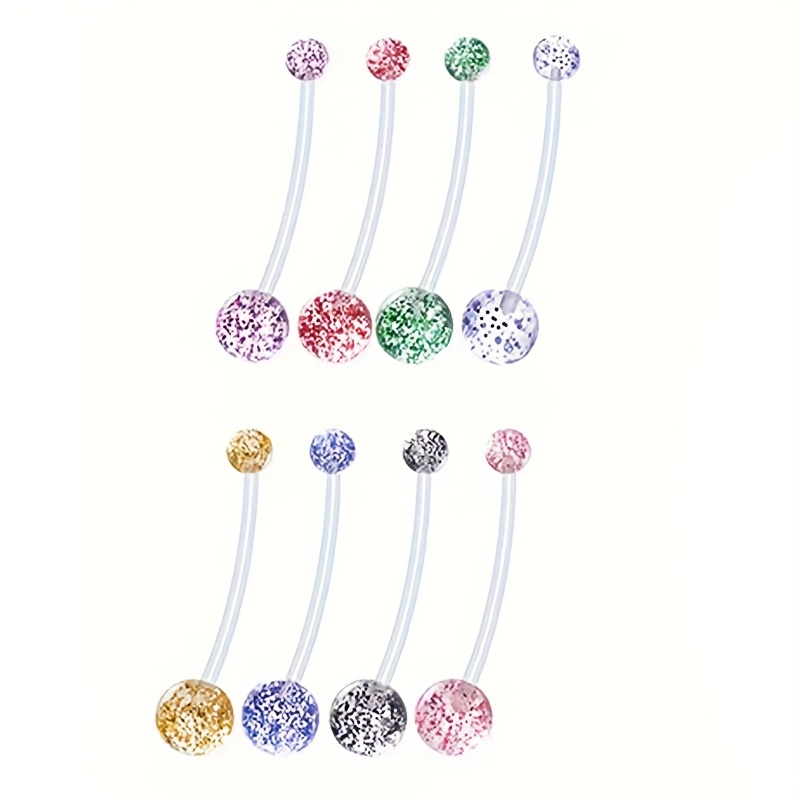 Image of 8pcs 38mm Colorful 14g Belly Button Rings For Pregnant Women, Plastic Material, Hypoallergenic, Colorful Y2k Belly Button Rings, Women's Body Piercing Barbells, Popular Spring And Summer Jewelry