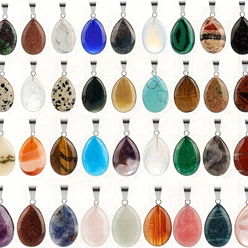 

40pcs Teardrop Gemstone Pendants With 18-inch Leather Cord, Natural Crystal Beads For Diy Necklace Jewelry Making And Craft Supplies