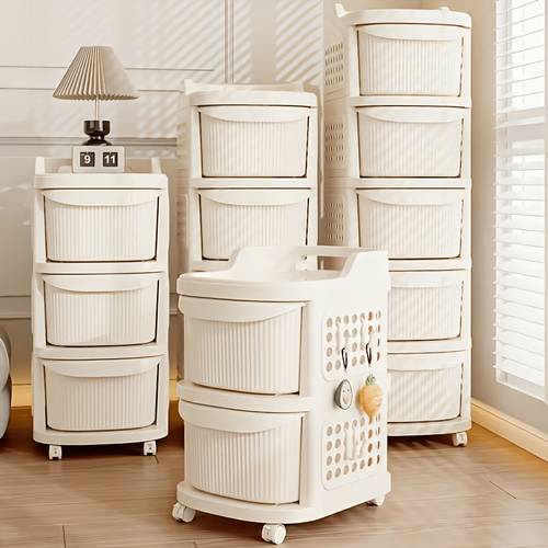 white multi layer rolling storage cart multifunctional drawer style cabinet modern minimalist plastic office cart stackable layered organizer living room storage cart suitable for kitchen bedroom living room and office storage drawer units