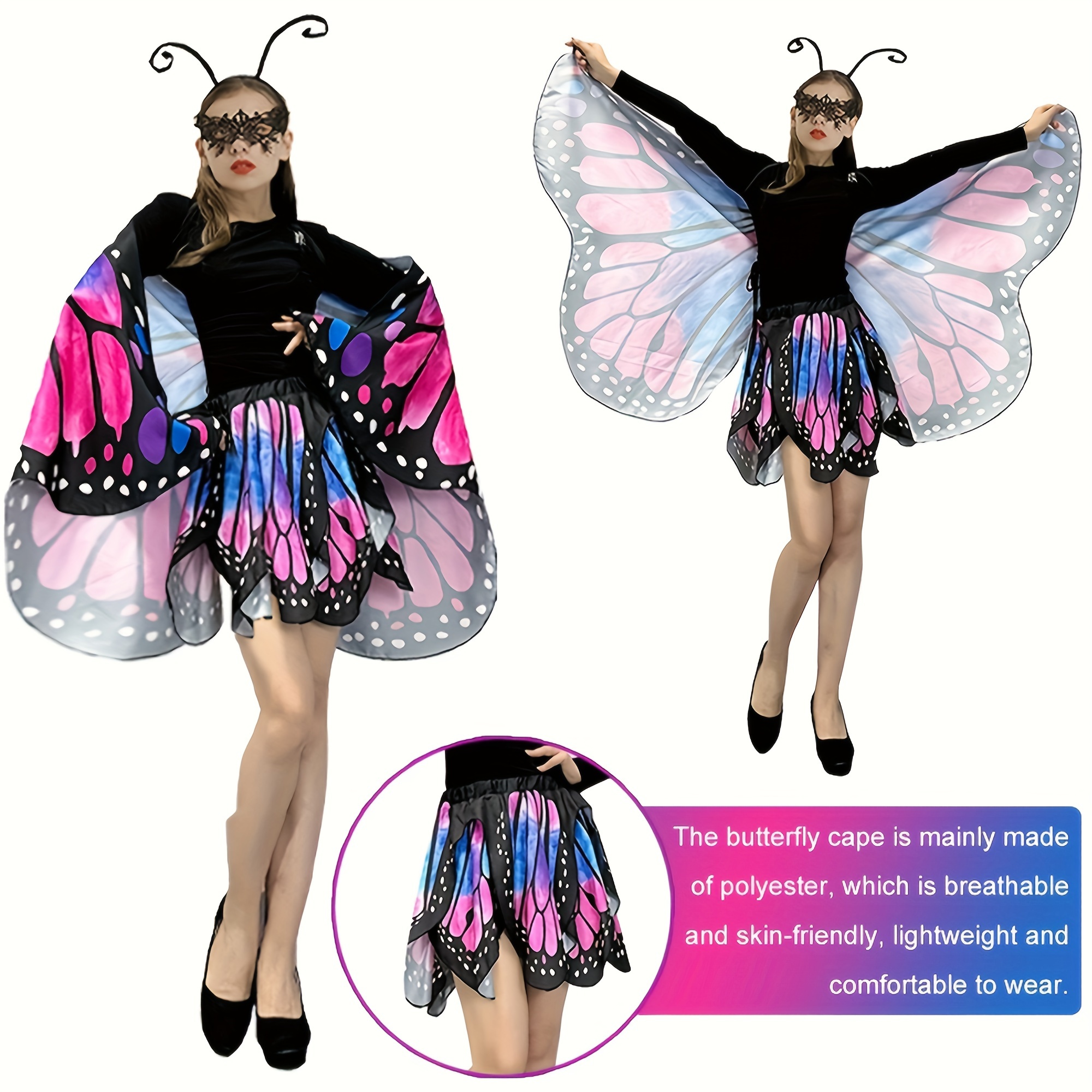 Déguisement Fée Papillon 4 Pièces – Ailes, Jupe, Baguette Et Diadème – Pour Enfants 2-8 Ans