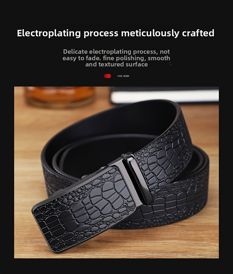 Men's Genuine Leather Belt with Toothless Automatic Buckle - Business Casual Pants Belt. Suitable for Middle-aged and Young Men, Office Attire, Daily Belt, Simple Design, Minimalist Belt, Top-Grain Leather Material, High Quality, Adjustable Waist