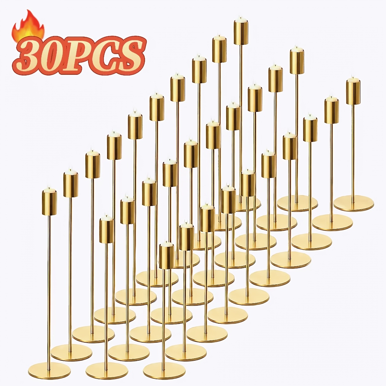 Image of 30pcs Taper Candlestick Holders Metal Candle Stick Holder, Romantic European Home Candlelight Dinner Wedding Decor, Room Decor, Home Decor