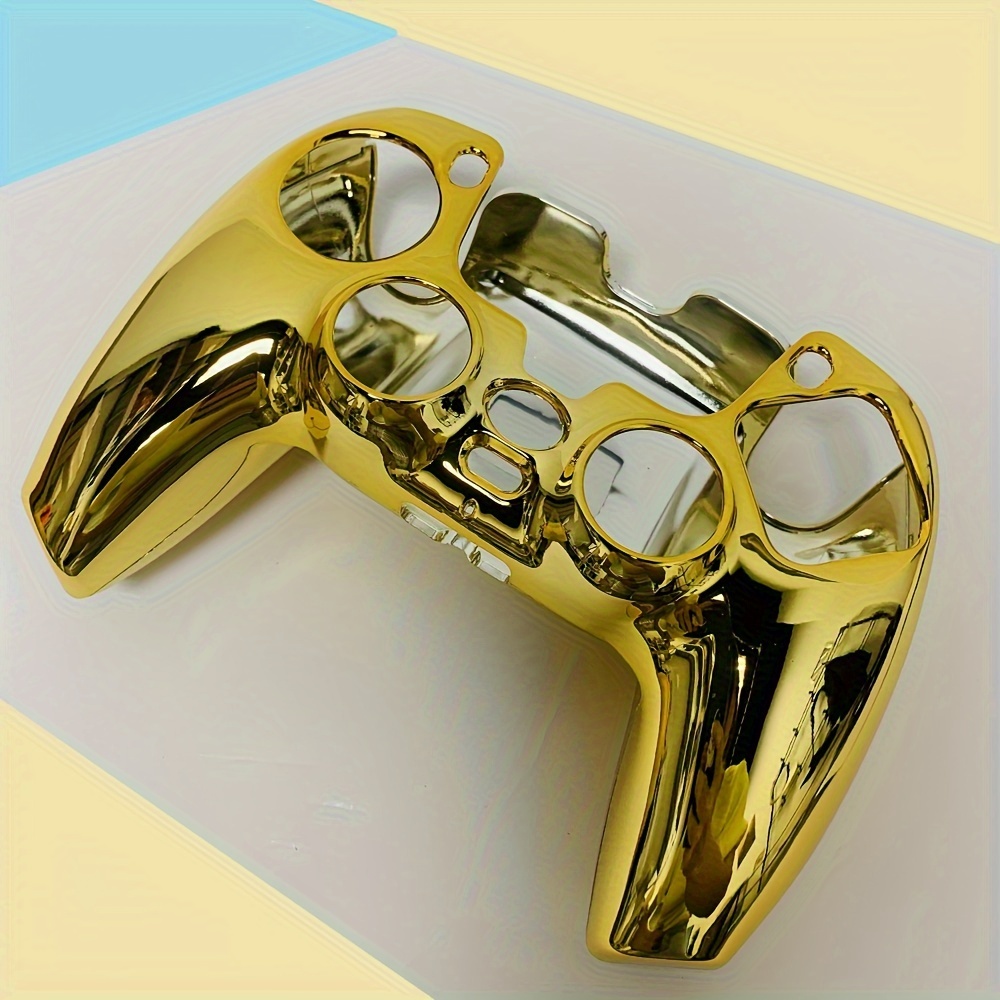 golden chrome glossy replacement shell for ps5 controller eye catching mirror effect abs case decorative trim cover plate for diy ps5 gamepad customization details 0