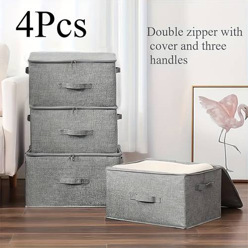 4pcs extra large foldable storage box waterproof storage bed sheet organizers foldable storage and organization boxsuitable for wardrobes bedrooms kitchens books multi functional storage and organization box dual zippers 3 handles