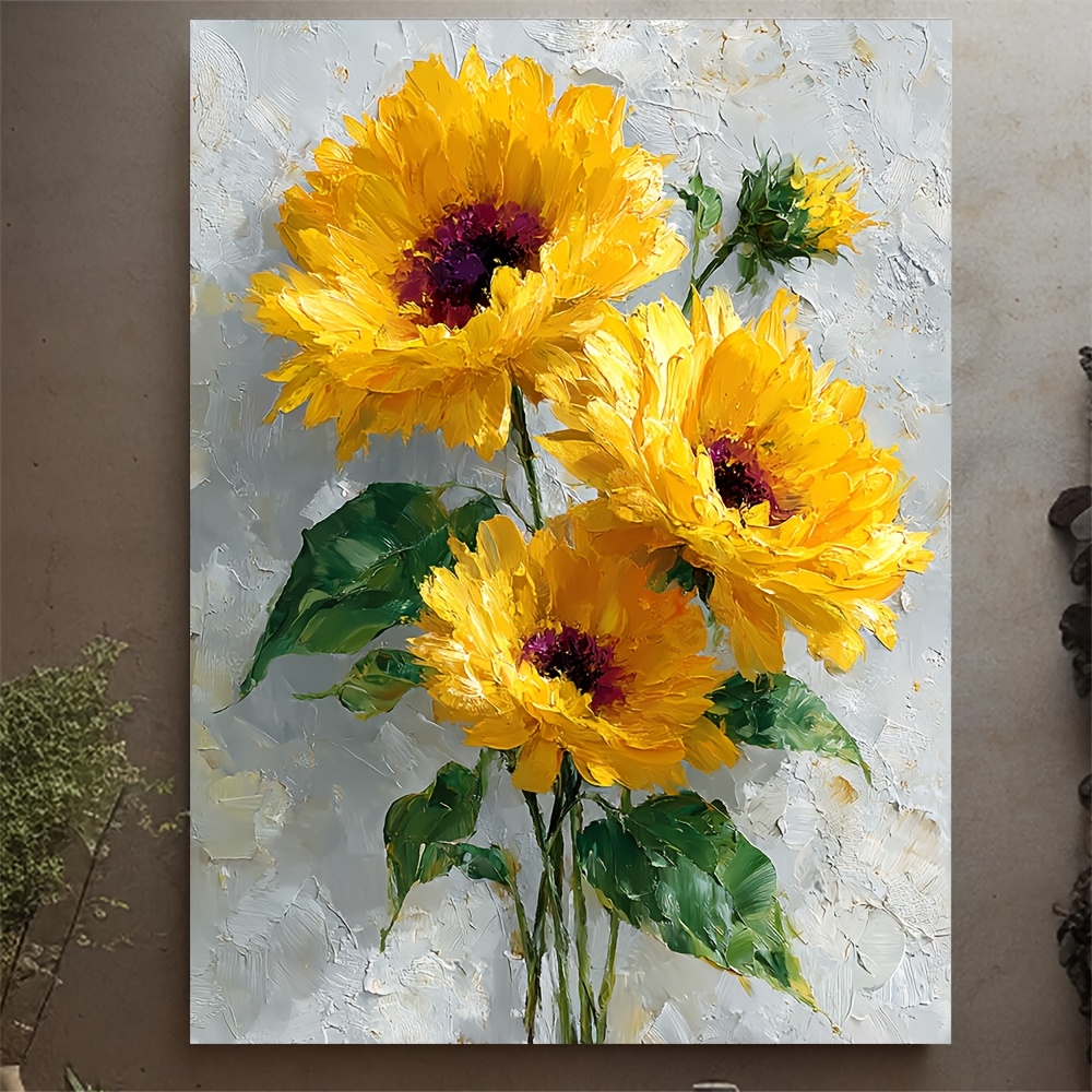 TEMU Stampa su tela 2D piatta, 2D piatta, 1 pezzo senza cornice di girasoli - Grande pittura gialla con foglie , da appendere, decorazione murale per