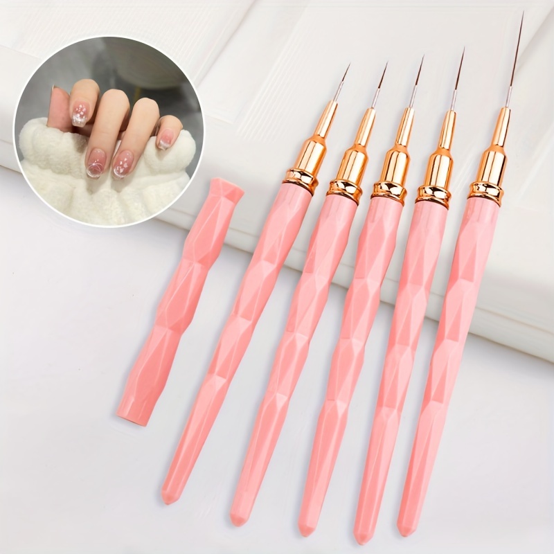 

5pcs Nail Art Brushes Set, Fine Detailing Plastic Handle, Manicure Liner Pens For Hand- Nail Designs