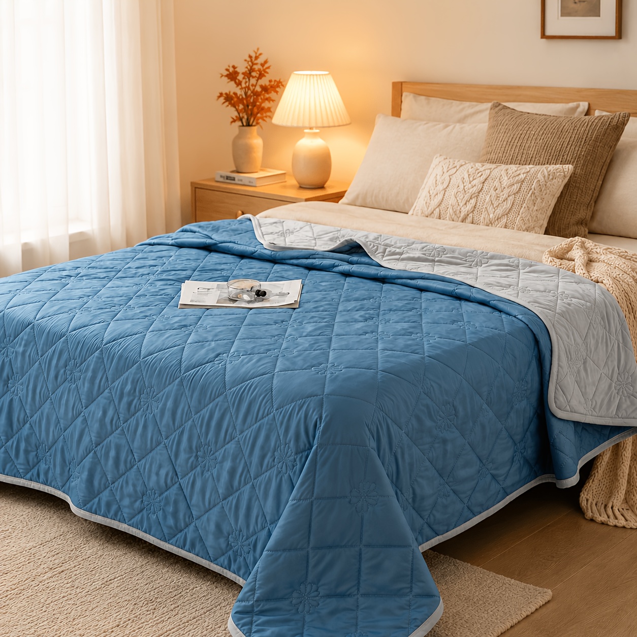 TEMU Reversible Quilted Bedspread Throw, Soft Fabric For Bedroom, Convenient For Layering, Autumn Home Ornament, Local Warehouse, Halloween Christmas