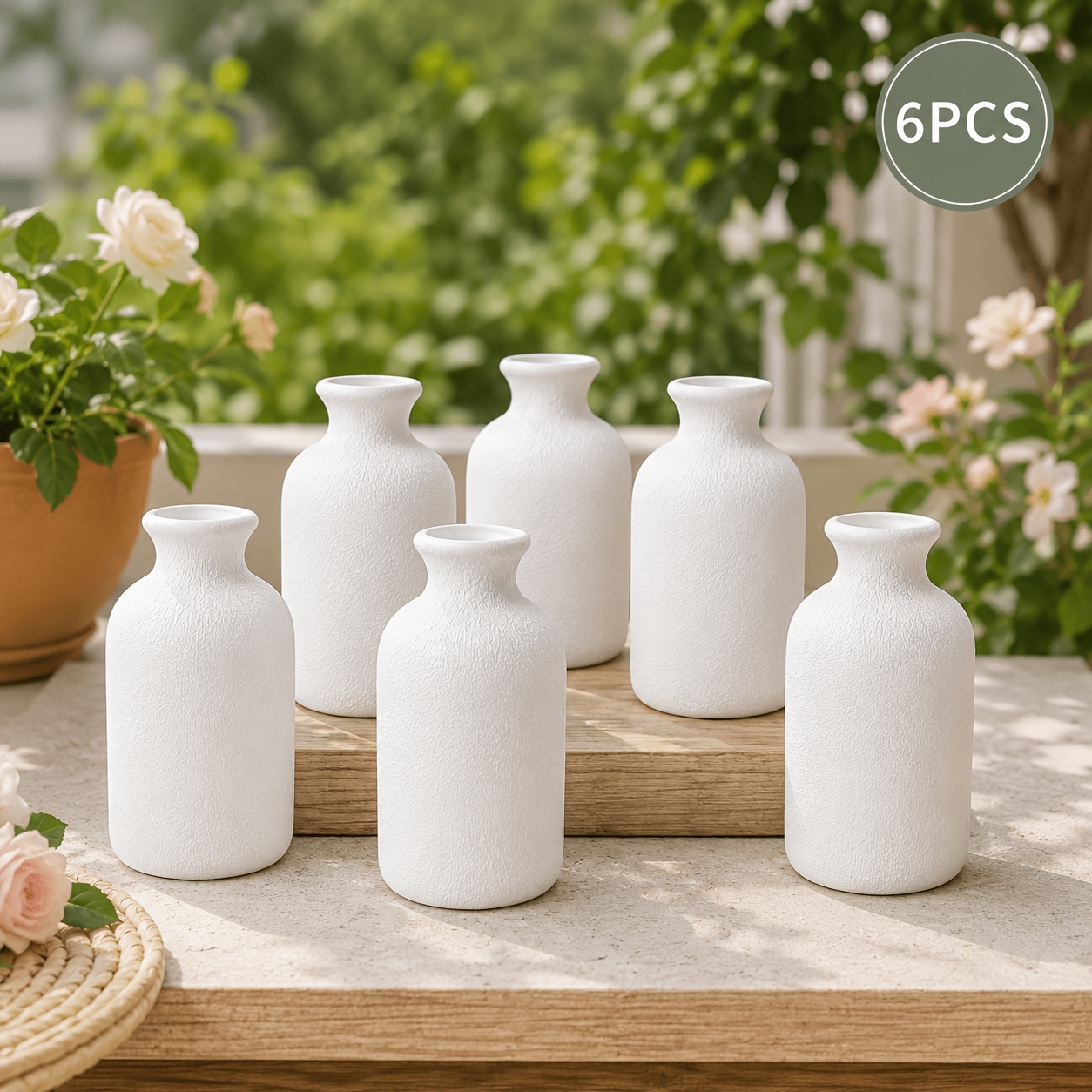 TEMU 6pcs/8pcs White Frosted Anti-drop Small Vases | Plastic Material Safe And Durable | Easy Matte Texture, Suitable For Dried Flowers | Used For