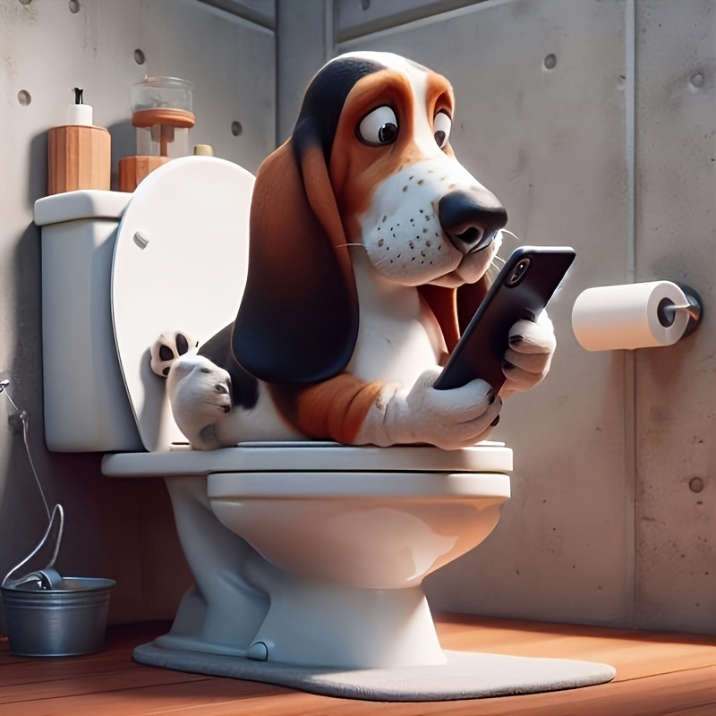 

Diy 5d Diamond Painting Kit For Adults, Canvas Dog On Toilet With Phone Design, Full Drill Diamond Art Craft For Home Wall Decor