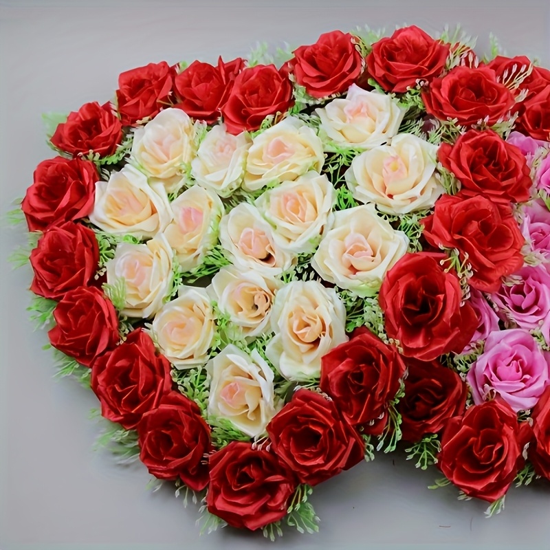 Image of 1pc Heart-shaped Artificial Rose Flower Wreath, Wedding Car Decoration, Wedding & Decor Wreath, Mother's Day & Valentine's Day Artificial Flower Decoration