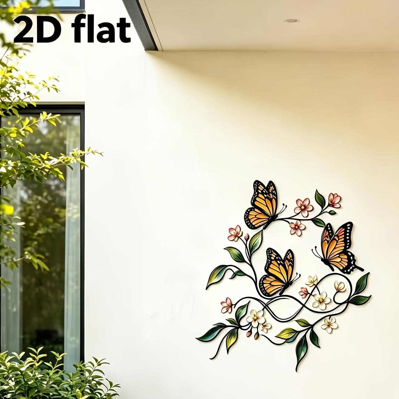 TEMU 2d Flat, 2d Flat Metal Wrought Iron Vine Wall Decor, Colorful Hollow-out And Floral Branch Wall Hanging, Indoor Bedroom And Entryway Decoration,