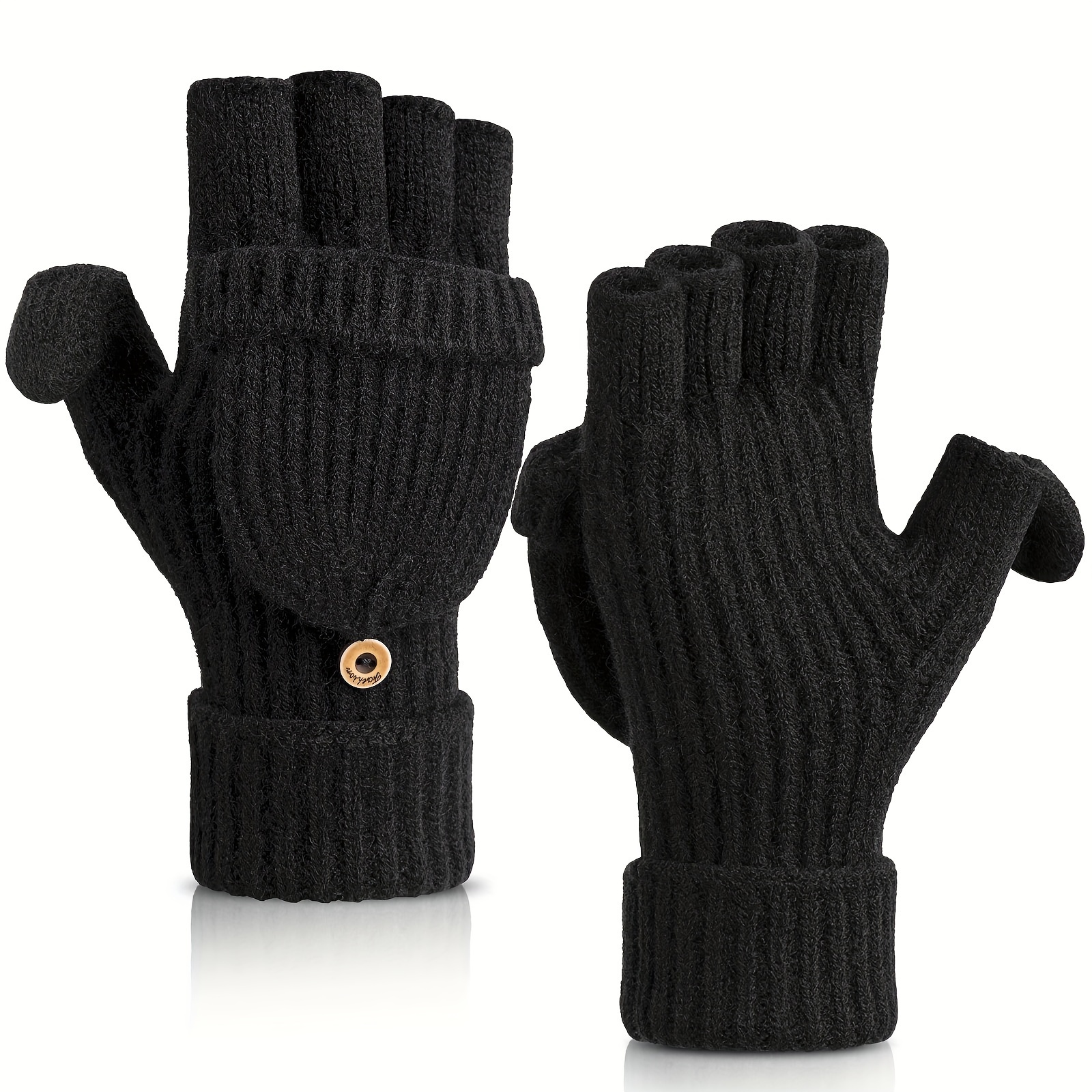 

Winter Knit Gloves - Convertible Fingerless Design For Cold Weather, Mittens For Men And Women