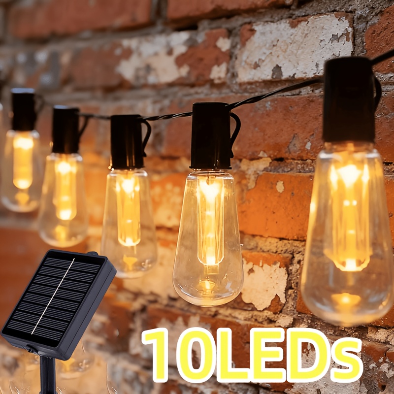 TEMU Guirnalda de luces solares de bombillas vintage de 10/ LED con pantallas de lámpara transparentes de PET, , luces con carga automática por