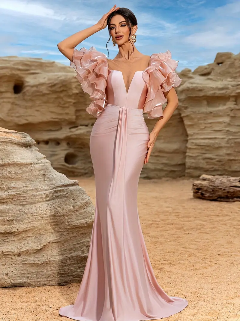 a fitted exquisite party dress ruffles perfect an engagement - Temu Mauritius a fitted exquisite party dress ruffles perfect an engagement - Temu Mauritius