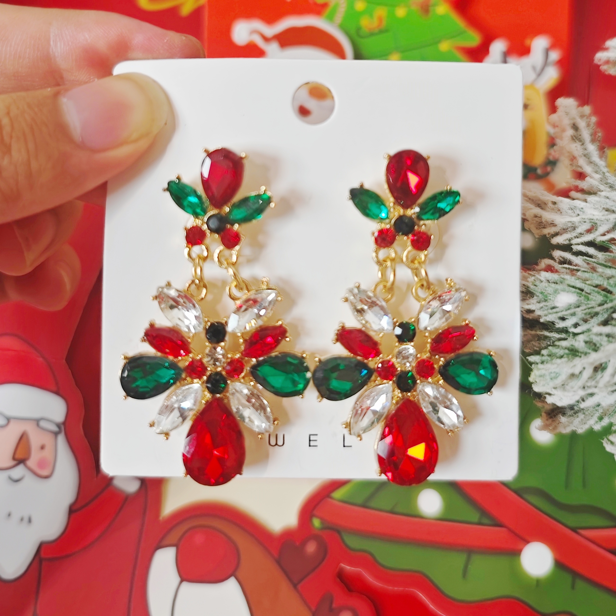 

Christmas Elegant And Handmade Geometric Earrings, Bohemian Style Sparkling And Floral Women's Earrings, Suitable For Holiday Party Wear
