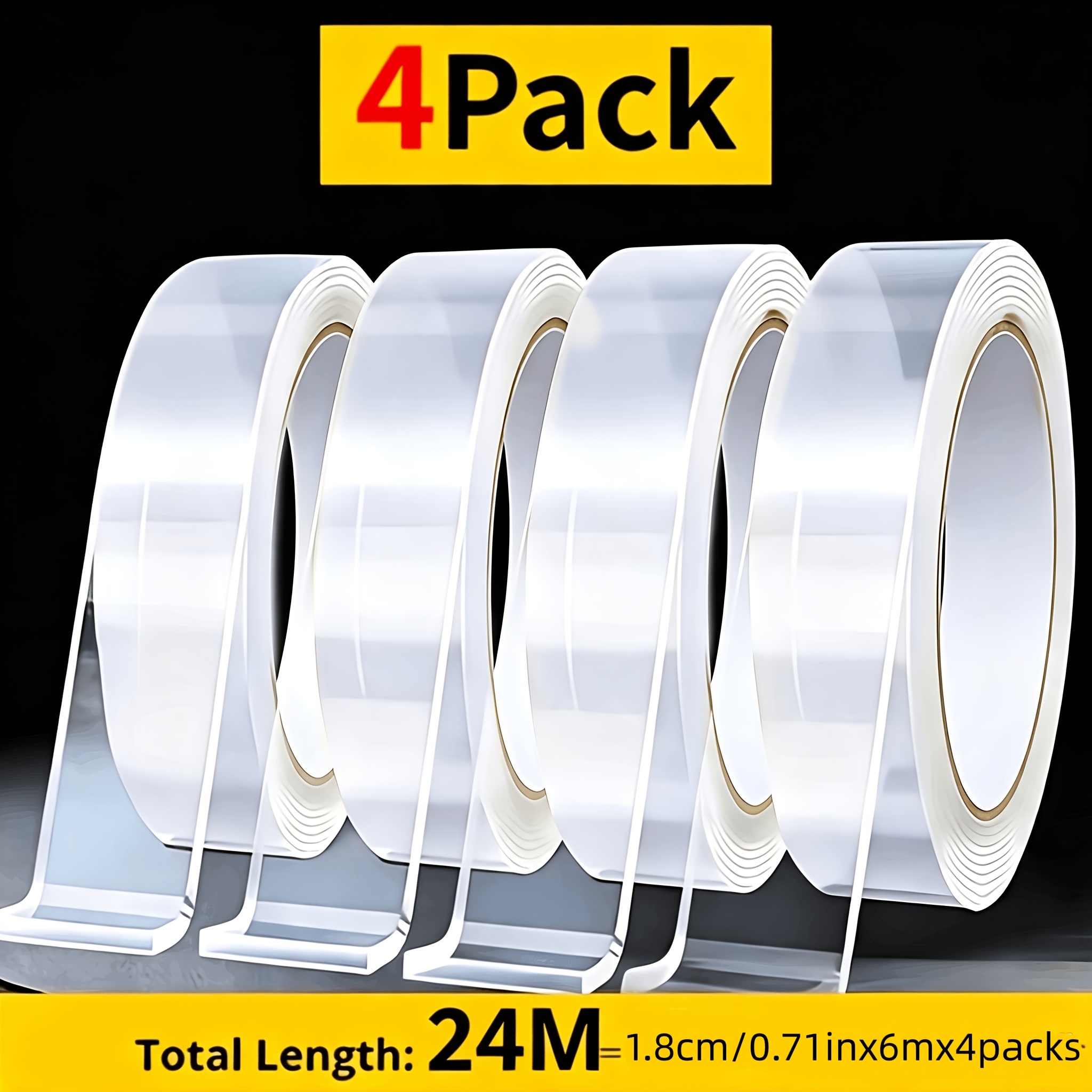 Image of 4 Rolls Nano Double-sided Tape Traceless Strong High Magic Transparent Glue Plug Wall All-purpose Fixing Sticker Adhesive Tightening Supplies Fixing Products Double-sided Tape