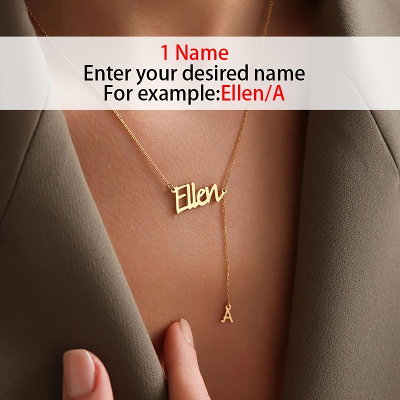 TEMU Collier Personnalisé avec Nom , Plaqué Or 18K, Nom en Anglais Personnalisé, Accessoire de Mode en Police Élégante, Cadeau de Noël, Collier pour
