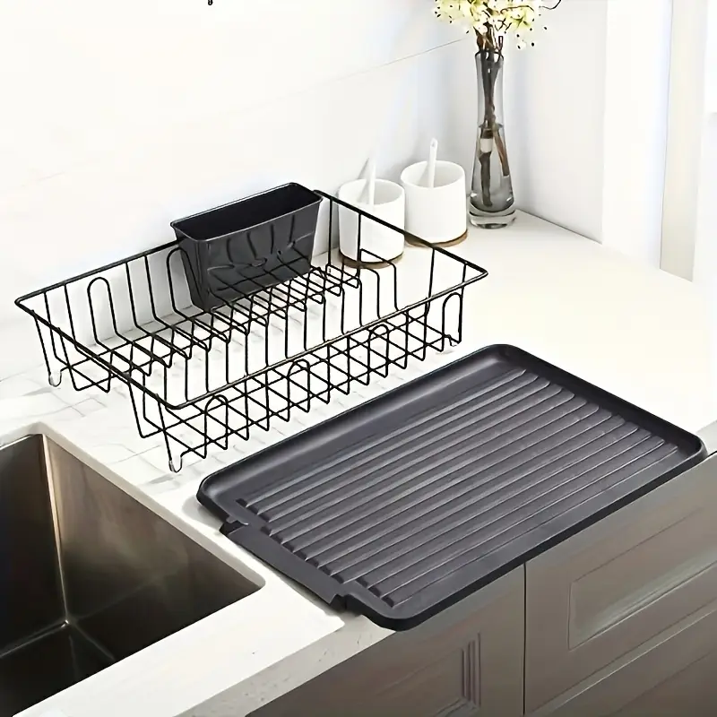 1 set of tableware drain rack kitchen counter utensil rack small stainless steel utensil drain rust resistant with black utensil rack and drainage board suitable for kitchen and rv Product details 2