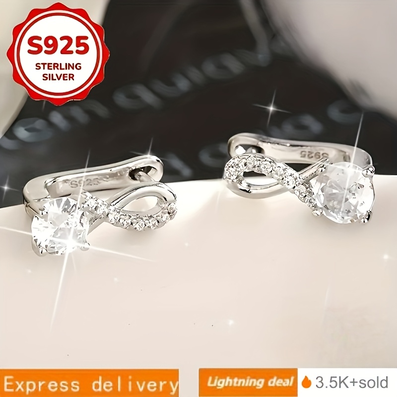 925 silvery   earrings with moissanite hypoallergenic dangle for sensitive ears holiday wedding party sparkling moissanite asymmetric hoops lightweight everyday jewelry for   Product details 3