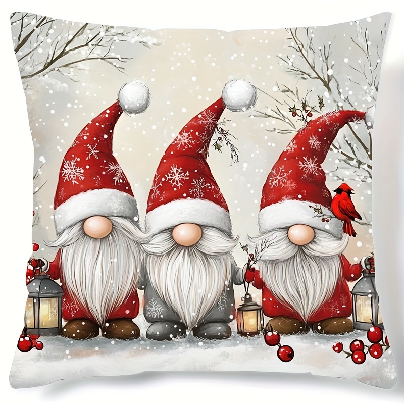 

1pc Christmas Pillowcase - Super Soft Polyester, 17.7"x17.7", Single-sided Print With Snowy Landscape & Red Berries - Ideal For Living Room Sofa & Bedroom Decor (no Insert), Decor