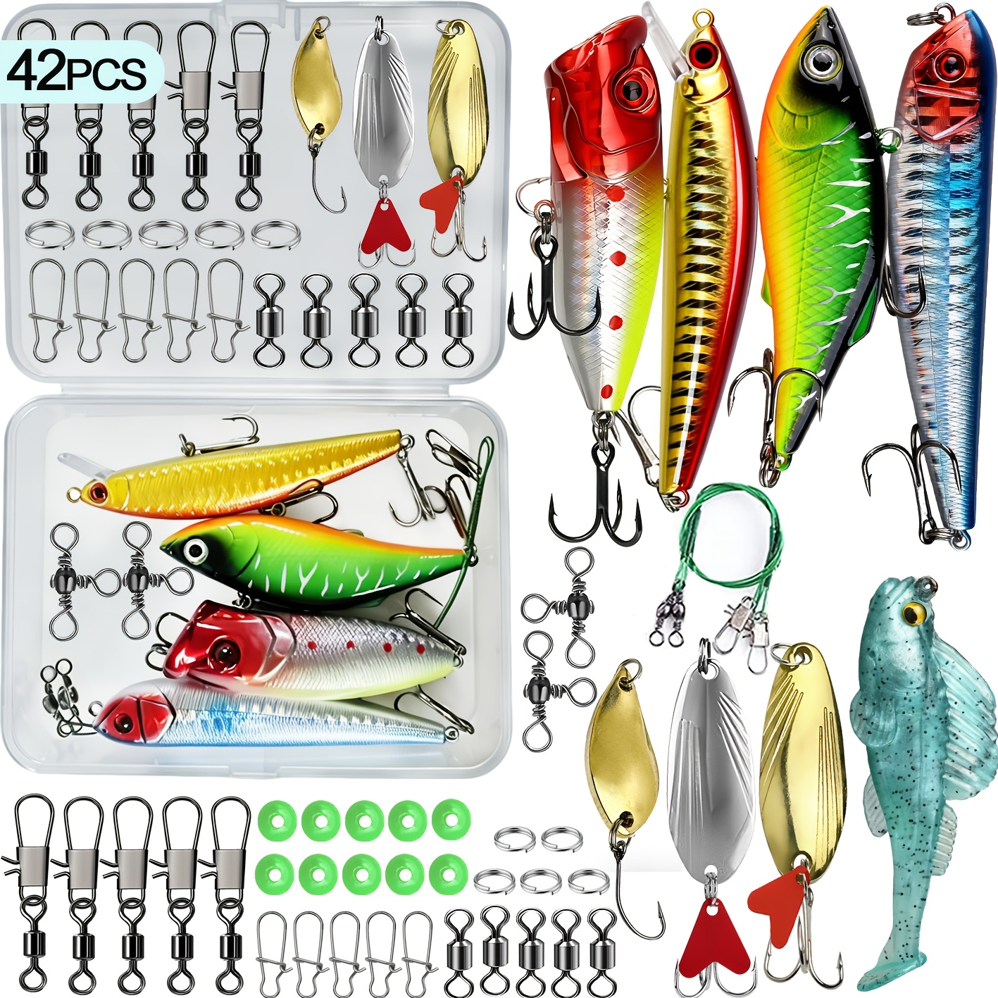 TEMU 42/80/151pcs Complete Lure Set, Freshwater Universal -one Fishing Gear Combination, Including Hard Bait, Minnow, Popping, Fat Bait, Spoon Full