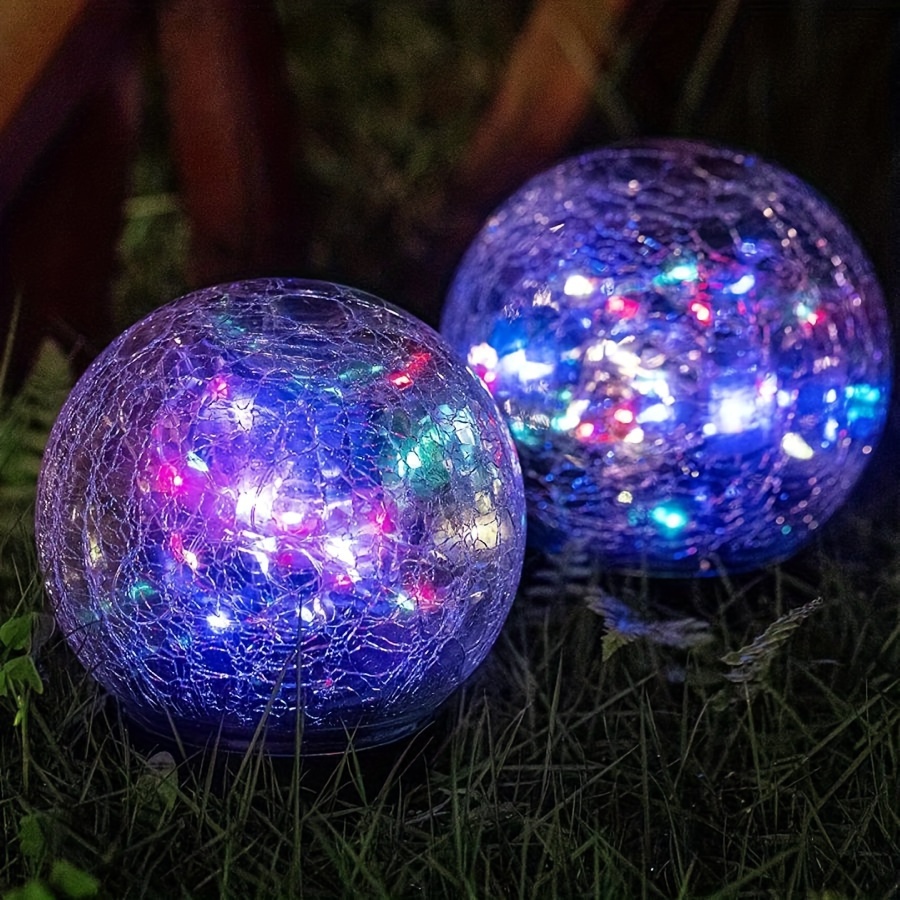 

2pcs Solar Garden Led Glass Ball Light, Cracked Glass Decoration Light, Outdoor Waterproof Warm And Colorful Atmosphere Fantasy Light, For Courtyard Lawn Pavilion Tabletop Holiday Event Decoration