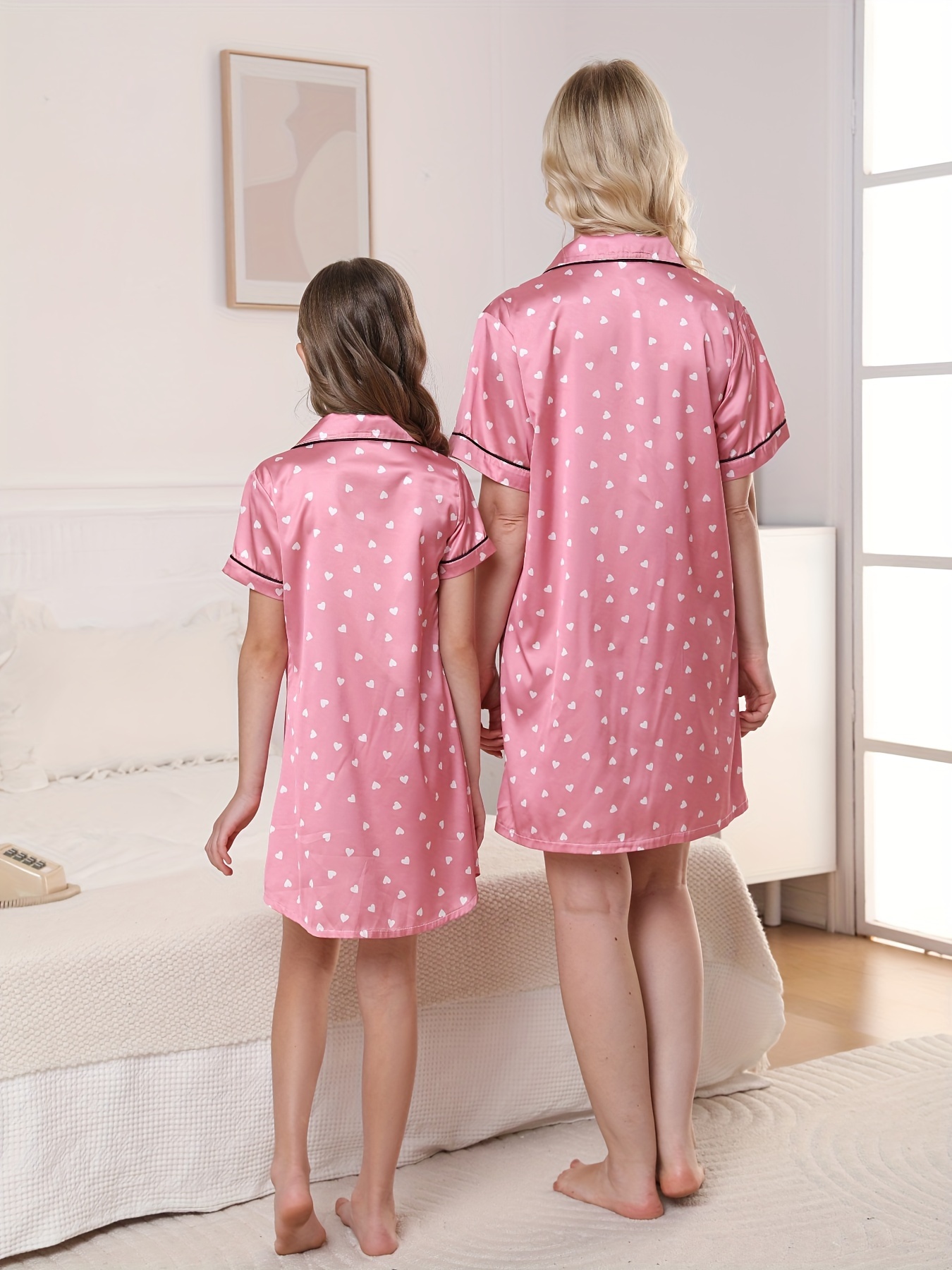 Mother Daughter Polka Dot Matching Silk Pajamas Comfortable Temu United Kingdom