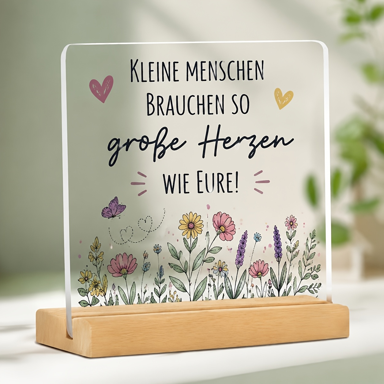 Image of 2d Flat, Square Acrylic Desktop Ornament With Solid Wood Base, German And Artistic Print Decorative Piece, "thank You" Themed Desktop Display, A Grateful Gift For Home Or Office Desktop Decoration