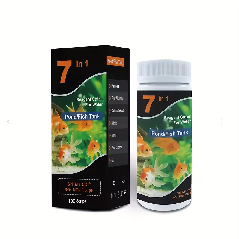 7 in 1 Fish Tank Water Quality Test Strips KH/PH/GH/TCL/CL2/NO/NO2 100 Strips/Tube
