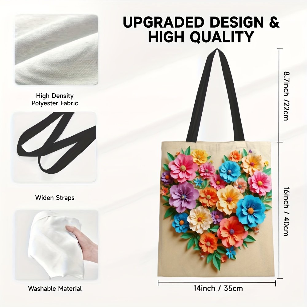 E-shop 1 Stück Blumen-Tasche für Damen - Leichte Polyester-Strand- und Reisetasche mit lebendigem Blumenmuster, für Einkaufen, Urlaub und Geschenkgeben