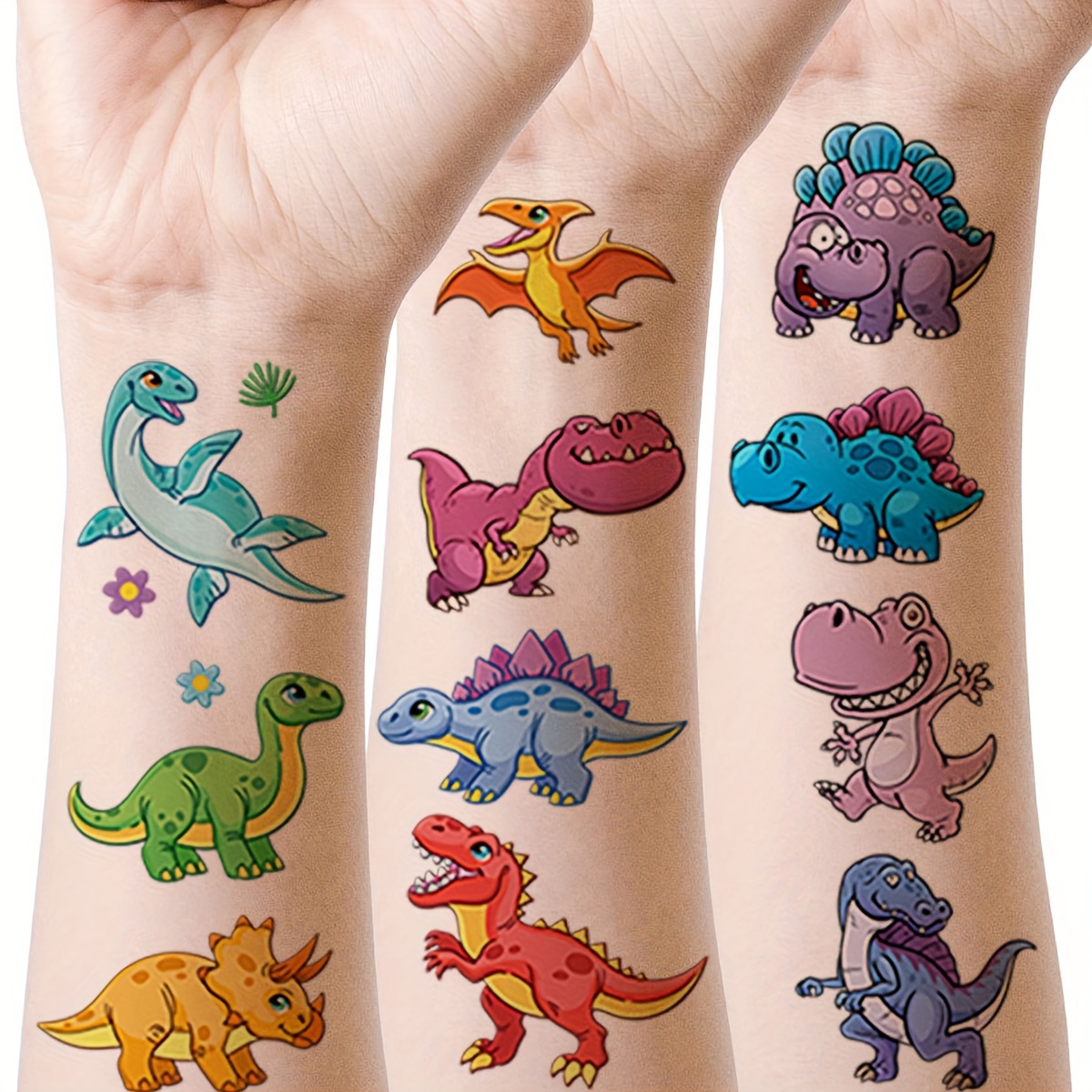 

10 Sheets Cartoon Dinosaur Temporary Tattoo Stickers, Birthday Gift Fun Art Fake Tattoo Stickers, Party Decorations For Boys And Girls