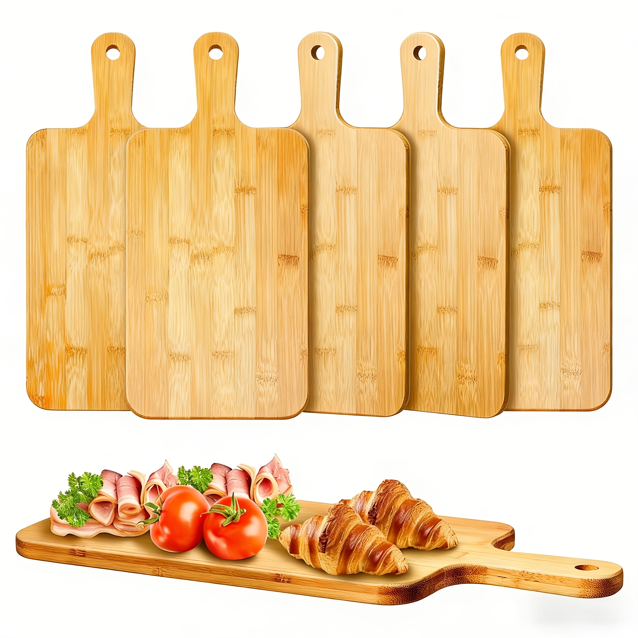 TEMU 10-pack/5-pack Acacia Wood Cutting Boards With Handles, 15.7x7.8 Inches Large Kitchen Chopping Boards For Vegetables, Meat, Cheese, Food Prep