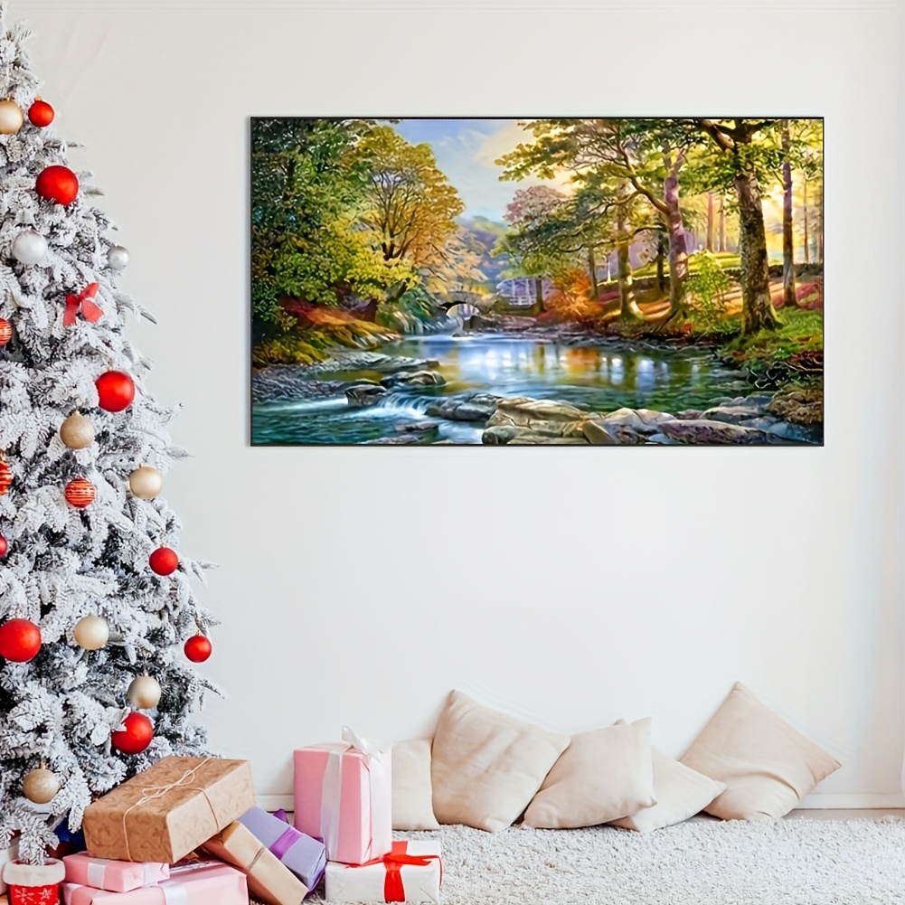 TEMU 1 pièce Kit de Peinture Diamant 5D Cadre, 40×70cm, Mosaïque d'Art Forêt en Strass Ronds Complets, Bricolage Artisanal pour Décoration Murale de